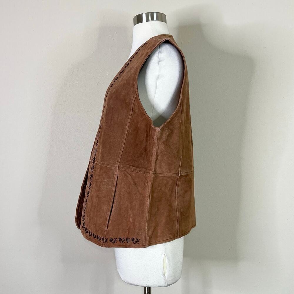 Vintage | Outbrook Suede Brown Leather Embroidered Western Boho Vest Large L - Picture 8 of 10